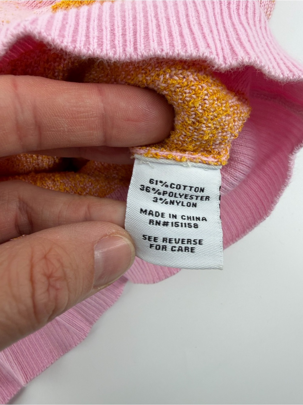 525 America Pink Orange Citrus Fruit Print Knit Sweater Balloon Sleeve XS - Picture 3 of 6